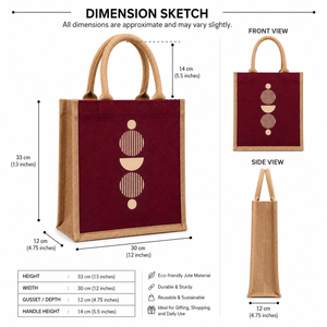Geometric Pattern Heavy Duty Jute Shopping <b>Bag</b> <b>Medium</b> <b>Size</b> Hand Carry Tote for Beach and Groceries - Product Image 2