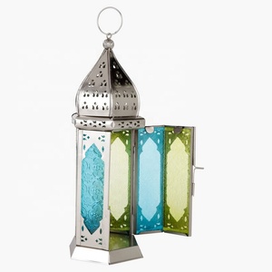 Latest 2026 Hot Selling Ramadan Home Decoration <b>Silver</b> Moroccan <b>Lanterns</b> with Colorful Glass Table <b>Lanterns</b> - Product Image 3