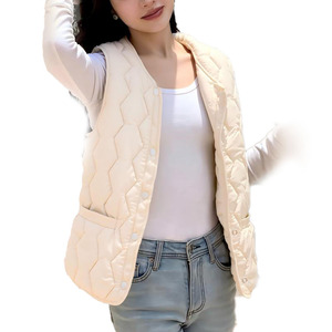 Women's Preppy Style Fleece-Lined Quilted Woolen Breathable Waterproof Eco-Friendly Casual <strong>Vest</strong> Button Closure Lightweight Warm - Product Image 2