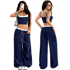 Conjunto Deportivo para Mujer de la Marca Perfect Industry, Pantalones Deportivos y Camiseta sin Mangas, 2 Piezas, Ropa de Gimnasio de Alta Calidad, Camiseta Corta y Pantalones Holgados - Product Image 1