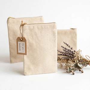 Pochette zippée en toile, petite taille, beige, sac de rangement fonctionnel - Product Image 6