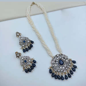 Heritage Pota Gold Plated Zircon <b>Pearl</b> & Beads <b>Necklace</b> <b>Set</b> with Earrings for Wedding - Product Image 3