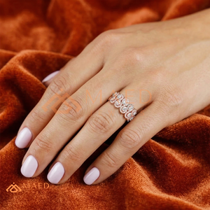 Luxury 14K Rose Gold Lab Grown Diamond Asymmetric Open <b>Ring</b> | Baguette & Round Brilliant Cut Cluster Bypass Band |<b>Statement</b> <b>Ring</b> - Product Image 4