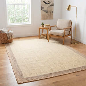 Tapis rectangulaire en jute tressé de qualité supérieure 150 × 240 cm avec bordure noire pour salon contemporain - Product Image 6