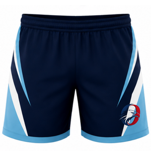 Shorts de volley-ball bleu marine et bleu clair, bas de tenue sportive athlétique, vêtements d'entraînement d'équipe, uniforme de compétition avec design à panneaux latéraux - Product Image 1