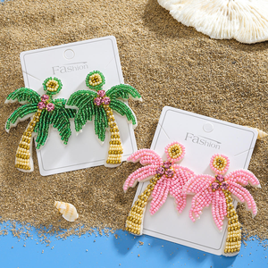 Boucles d'oreilles perlées personnalisables avec motif brodé, forme cocotier, pour les vacances à la plage, pour femmes - Product Image 2