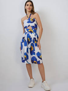 Robe midi évasée en mousseline à imprimé floral faite à la main avec col en V et ourlet à volants pour femme, idéale pour les soirées formelles - Product Image 4