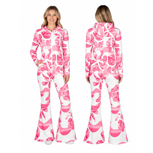 Custom <b>Women</b> Hooded One Piece Ski Suit Zip Front Retro Floral Print Flared Leg Jumpsuit Winter Ski Snow <b>Onesie</b> - Product Image 6