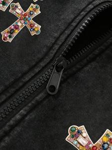 Sudadera con capucha vintage con cremallera y apliques de diamantes de imitación, de algodón polar, para hombre, fabricación de calidad de exportación para compradores globales - Product Image 5