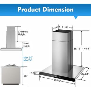 Cappa aspirante a isola bifacciale da 30/36 pollici, 700 CFM, a soffitto, convertibile canalizzata/non canalizzata, con controlli touch e gestuali - Product Image 3