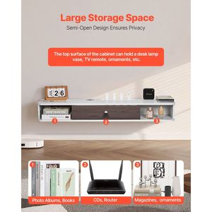 Modern 47 in Wall Mount <b>Floating</b> TV Stand Entertainment Center with Cable Hole Storage Cabinet Partic - Product Image 4