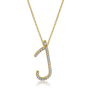 Collar con Colgante de Letra J con Diamantes de Corte Brillante Redondo, Cadena de Eslabones, Estilo Clásico, Unisex, para Uso Diario - Product Image 1