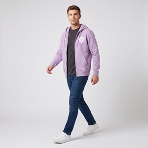 Sweat à capuche unisexe Dumela en molleton de coton lavande avec fermeture éclair, logo frontal, coupe oversize, écologique, pour l'hiver - Product Image 3