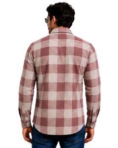 Rose Wood Light Taupe Plaid Men Flannel Shirt Long Sleeve Button <b>Down</b> Checkered Cotton Casual Shirt With Chest Pocket Streetwear - Product Image 2