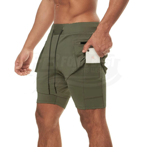 Men's Solid Color Quick Dry Sports <b>Shorts</b> Elastic Waist Drawstring Pockets Mid Length Sporty Style - Product Image 4