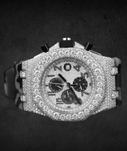 Montre mécanique chronographe AFAR Jewels de haute qualité avec moissanite glacée, date, bracelet en acier inoxydable de 20 mm, style analogique élégant pour rappeur - Product Image 2