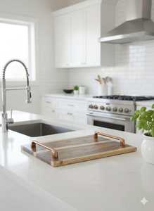 Bandeja de servir de madera hecha a mano con asas de metal, decoración rústica para el hogar - Product Image 3