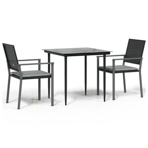Set da pranzo in 3 pezzi in Poly Rattan e acciaio con cuscini elegante collezione di mobili da esterno - Product Image 2