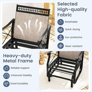 Silla Ergonómica de Patio para Exteriores, Capacidad de 330 Libras, Metal Negro, Cojín Lavable Marrón para Porche, Silla Mecedora Cómoda - Product Image 4