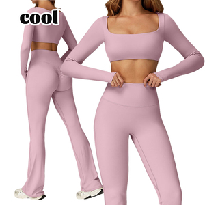 Womens Seamless Yoga Set Gym Fitness Workout Tracksuit High Waist <b>Leggings</b> Long Sleeve Crop Top Activewear Sportswear for Womens - Product Image 1