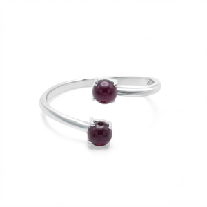 Rhaya Jewels Women's Vintage Trendy Classic Rhodium Plated 925 Sterling <b>Silver</b> Cut Dual Cabochon <b>Garnet</b> Gemstone Adjustable <b>Ring</b> - Product Image 1