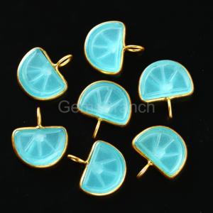 Pendentif en calcédoine bleue AAA sculptée en forme de fruit orange, bijou en vermeil d'or, breloque faite à la main, pendentif de collier, vente en gros de pierres précieuses - Product Image 2