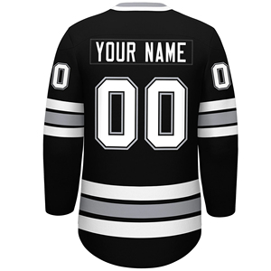 Camiseta de Hockey sobre Hielo Personalizada, Unisex, Negra con Rayas Blancas, Manga Corta, Impresión Sublimada, Malla Transpirable de Poliéster, para Invierno - Product Image 2
