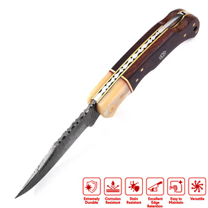 Damascus Steel Folding <b>Knife</b> Handmade Pocket <b>Knife</b> Custom EDC Wood <b>Bone</b> <b>Handle</b> Compact Bulk Supply USA Europe 58HRC 3-Year - Product Image 5