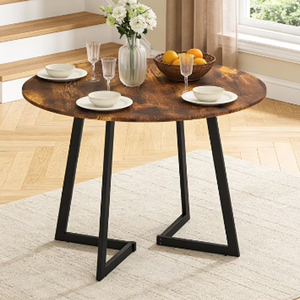 Mesa de comedor con tablero de madera, base de metal negro, mesa de comedor redonda de metal, para uso doméstico y en restaurantes, mesa de comedor para 4 personas - Product Image 3