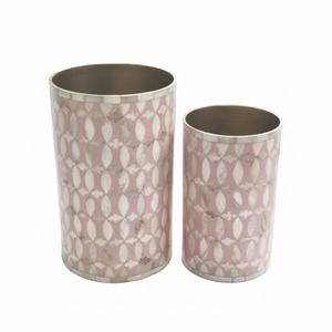 Vase de table de luxe rose en nacre, fait main, motif floral artisanal, pot de fleurs en mosaïque, vase cylindrique en résine MOP – Vente en gros - Product Image 4