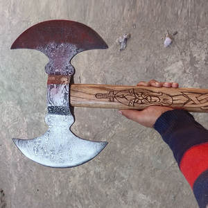 Damascus Steel Made Double Head <b>Axe</b> Premium Quality Artisan Crafted Tool For Bushcraft Camping And Outdoor Equipment - Product Image 5