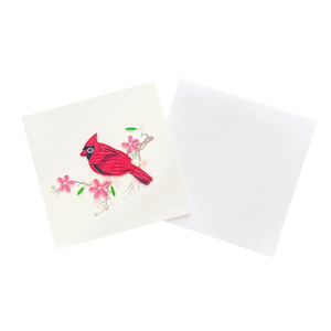 Quilling <b>Card</b> Red Cardinal Branch Handcrafted Bird Spring Blossom Nature Handmade <b>Gift</b> <b>Card</b> 15x15cm - Product Image 3