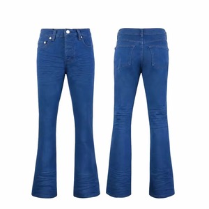 Custom Men's New Slim Fit <b>Elastic</b> Denim Vintage Knitted Straight Acid Wash Drawstring Closure Mid Waist High Quality <b>Jeans</b> - Product Image 1