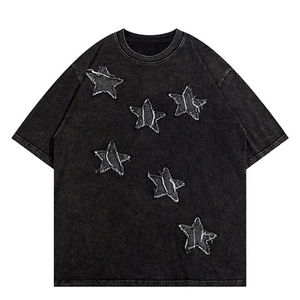 Customized Unisex Embroidery Logo 100% Cotton Acid Washed Oversized <b>Star</b> Patches Distressed T-Shirts for Men's Wear Quick Dry - Product Image 6