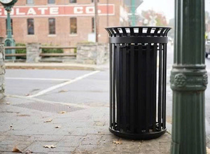 Contenedor de Basura Cilíndrico Metálico para Exteriores, Resistente, con Listones, sin Tapa, Abierto por Arriba, para Parques y Calles - Product Image 3