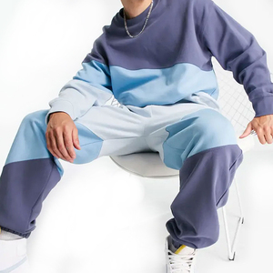 Pantalon de jogging décontracté pour homme, color-block, taille élastique avec cordon de serrage, design épissé, en coton mi-lourd, style automne - Product Image 5