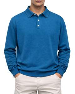 Sweat-shirt polo à manches longues pour homme, bleu turquoise personnalisé, en coton mélangé, col pull, décontracté, automne-hiver, OEM, vente en gros sur mesure - Product Image 1