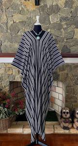 Boho <b>Vintage</b> Striped Rayon Caftan Dress One Size V Neck Flowy Women Gown - Product Image 3