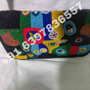 Bolso de mano bordado con cuentas para mujer, con asa de cadena de resina, cartera de noche, bolso de boda nupcial, bolso de hombro de moda étnica para fiesta - Product Image 6