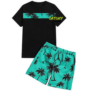 Ensemble de t-shirts imprimés en tricot pour hommes OEM, tissu doux, haut décontracté et short assorti - Product Image 6