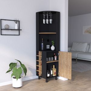 Cleveland <b>Corner</b> <b>Bar</b> Cabinet for Living Room Black/Pine Color Scheme - Product Image 6