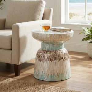 Modern Eco-Friendly Mother Pearl <b>Hourglass</b> Shell Inlay Side/End Table Multi-Color Mosaic Accent Furniture for Living Room - Product Image 4