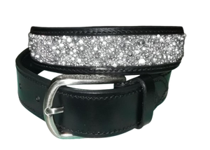 Cinturón de cuero negro para fiesta con incrustaciones de diamantes de imitación, hebilla de acero, patrón sólido, accesorio formal. - Product Image 2