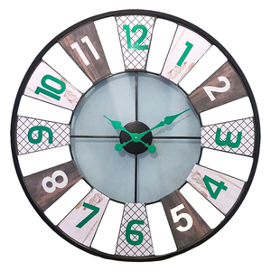 Reloj de Pared de Hierro y Madera de Estilo Industrial Antiguo, Multicolor, con Movimiento Mecánico de Agujas y Patrón de Naturaleza Muerta para Sala de Estar - Product Image 6