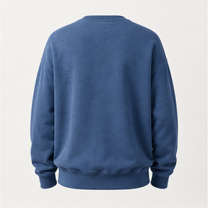 Sudadera Personalizada para Hombre, Estilo Holgado, Cuello Redondo, Color Azul Denim, Felpa de Algodón Lavado, Modelo MCRW-0041 - Product Image 4