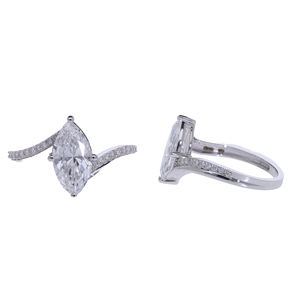 14K Solid Gold Marquise Cut Lab Grown Diamond <b>Ring</b> <b>Split</b> Shank Pave Band F VVS VS CVD Diamond Elegant Engagement <b>Ring</b> - Product Image 4