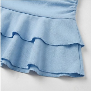 Women's Light Blue Ruffled Mini <b>Skirt</b> Solid Color Natural Waist A-Line <b>Short</b> <b>Skirt</b> - Product Image 6