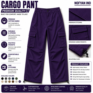 Fabricante de Pantalones Cargo Personalizados, OEM, ODM, Marca Privada, Pantalones Cargo de Algodón, Pantalones Anchos y Holgados, Pantalones Utilitarios, Pantalones Cargo de Estilo Urbano - Product Image 1