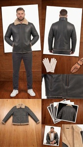 VORNEX INDUSTRY Blouson d'hiver pour homme en cuir d'agneau véritable, style vintage, respirant, écologique, avec doublure en fausse fourrure - Product Image 6