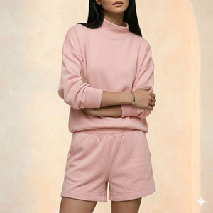 Conjunto de Pantalones Cortos con Cuello Alto para Mujer, Atuendo Informal de Invierno, Ropa de Salón Cálida, Suave y Cómoda, Conjunto Moderno a la Moda - Product Image 1